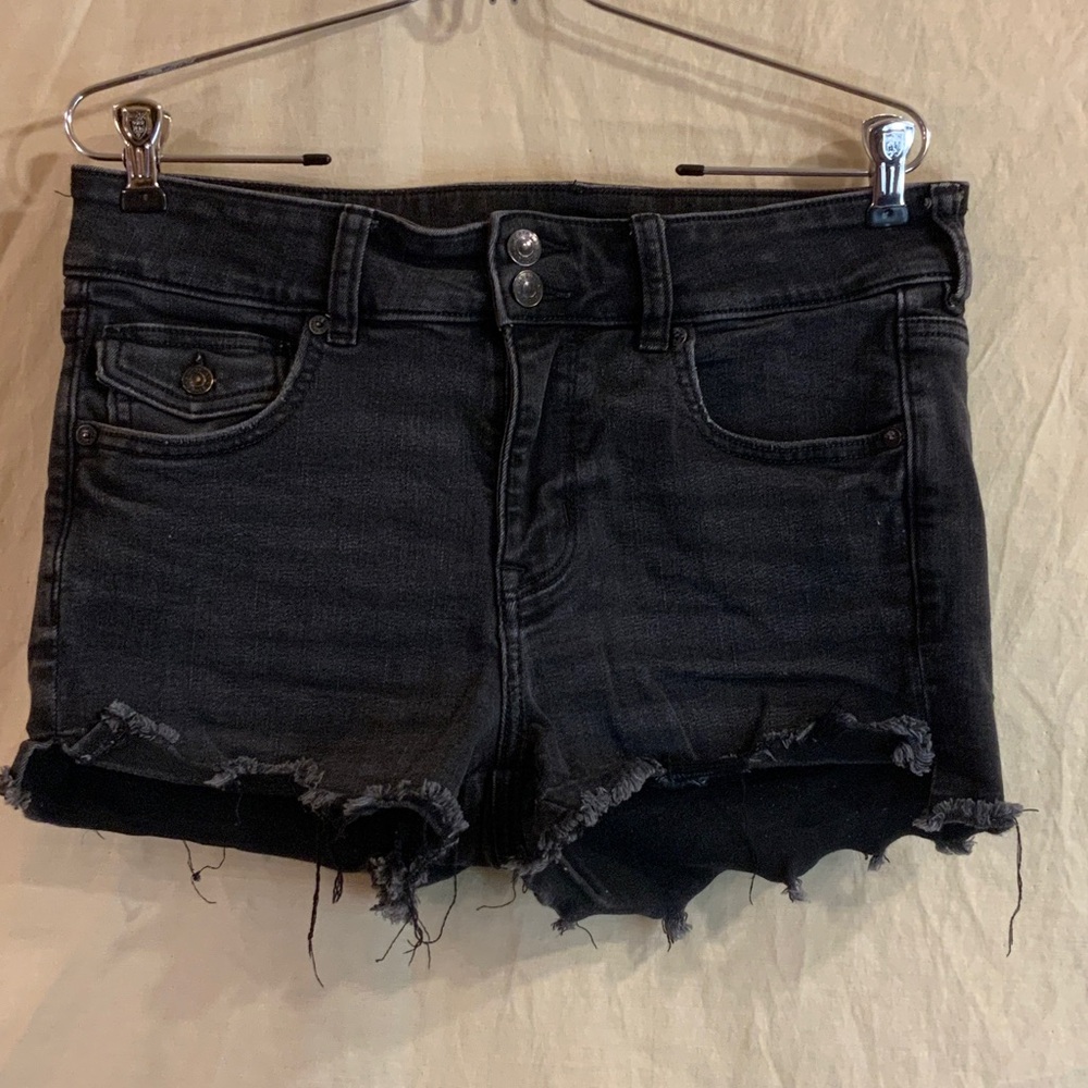 American Eagle Outfitters Black Next Level Stretch Distressed Jean Shorts